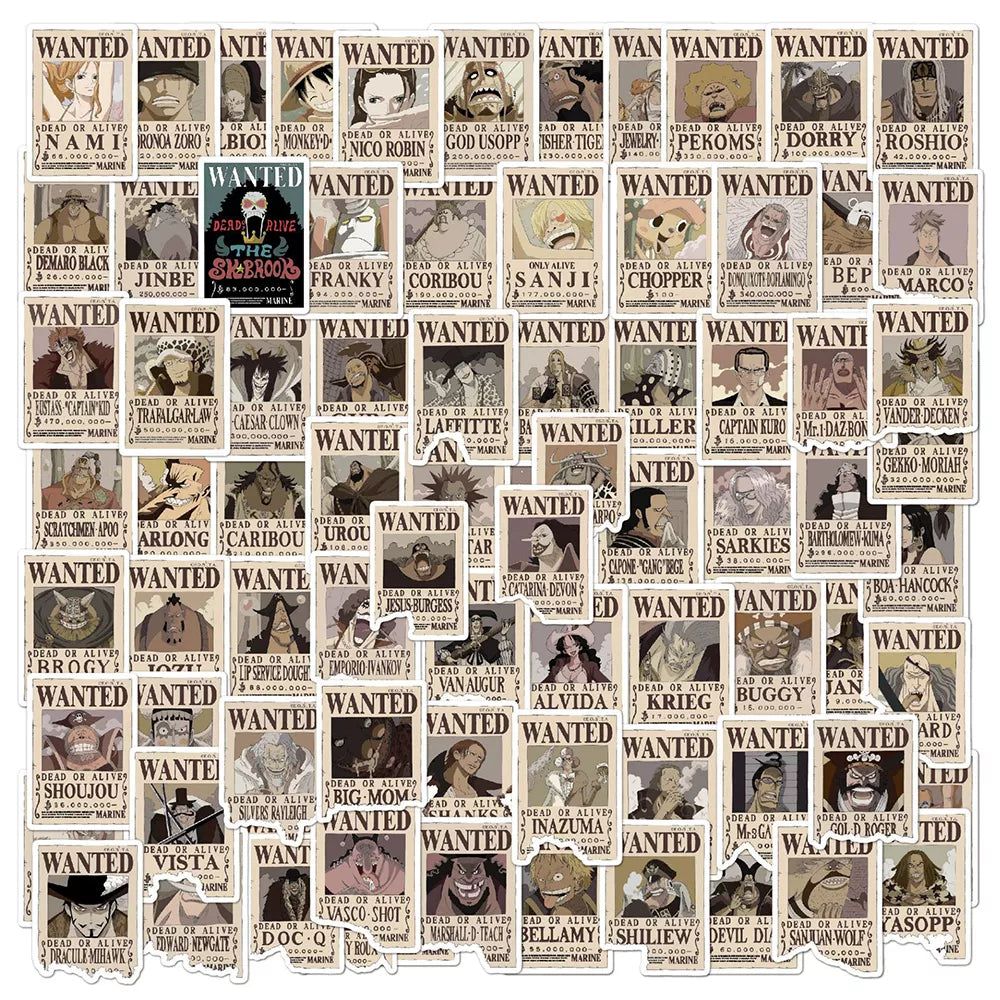 One Piece Wanted Poster Stickers 80pcs Set – Anime Maiden